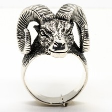 RAM Skull Ring .925 Silber Biker Gothic Hörnern Widder Ziege Schaf feeanddave