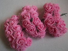 72 Mini Foam Rosen Röschen im Tüllmantel rosa Basteln Deko Hochzeit 