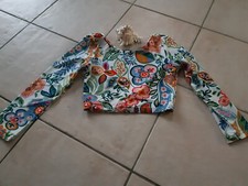 Crop top langarm Damen, bauchfrei, Blumen, weiß/grün/blau/orange, Gr. S, J.Crew