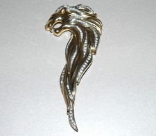 Pierre Lang Brosche/Anhänger Großer Löwenkopf vergoldet Strass selten Rar