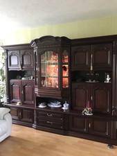 Wohnwand Massiv Mahagoni Antik Barschrank Vitrine Beleuchtung Bleiglas