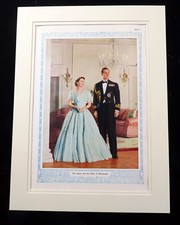 1953 Druck Königin Elizabeth II. Porträtgemälde Prinz Philip Herzog von Edinburgh 