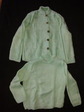 Tolles gestricktes Set für Mädchen Wollpullover und passendes Jäckchen!Türkis!