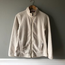 Joules Fleece Teddyjacke cremefarbener Reißverschluss UK 10 Trichter Halsmantel Blumenfutter 