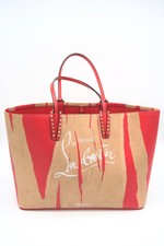 Christian Louboutin Spikes Cabata Tote Bag Tasche CL Bag Leder Red Beige
