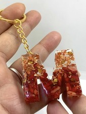 Harz Schlüsselanhänger Buchstabe Goldblatt Edelstein Achat Tigerauge Türkis 