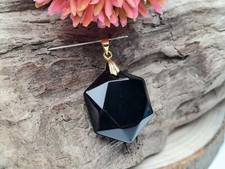 Edelsteinanhänger Obsidian schwarz facettiert Hexagon Schliff Ketten Anhänger