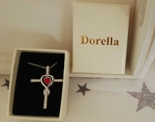 NEU~DORELLA Halskette Kreuz Herz Infinity~Sterling Silber 925~Granat Liebe Xmas