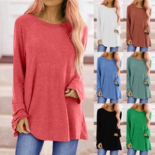 Damen Basic Tops Langarm T-Shirt Longbluse Baggy Tunika Longshirt Oberteile Hemd