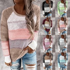 Damen Pullover Langarm Strickpullover Herbst Blusehemd Printed Pulli Strickbluse