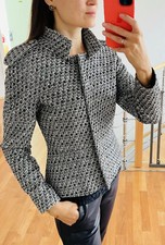 CHANEL Tweed Jacke Schwarz Weiß S/M D36/38 FR40 Blazer Jackett NEU