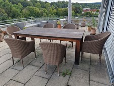 Teakholz Gartenmöbel - Tisch 220x100 mit 6 Geflecht-Klubsessel