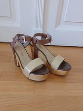 Sandale LUXURY REBEL beige/braun Leder Gr. 39 Holz-Sohle Plateau TOP!