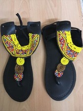 Coole NEUE Hippie Sandalen 39 Perlen Sommer Strand Schuhe Zehentreter Schwarz