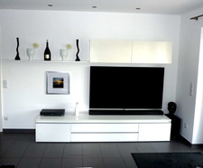 Wohnwand TV Lowboard Highboard mit Regalen Wohnregal weiß tw. m. Lackoberfläche!