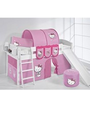Hochbett Spielbett Kinderbett  mit Rutsche Vorhang pink 90x200 Jugendbett