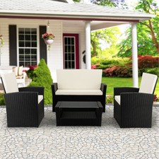 B-Ware Polyrattan Patio Wide Lux, schwarz Garten Möbel Stuhl Tisch Bank Sommer