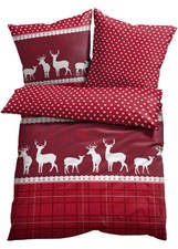 Feinbiber Bettwäsche aus Baumwolle 2-tlg 4-tlg Set Rot Weiß 80/80 135x200 cm Neu