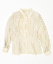 Vintage Damen Smoking Hemd Bluse UK 10 kleine beige Viskose jy08