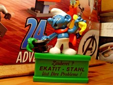 Schleich Schlumpf Werbesockel: = EKATIT STAHL = grün Zauberer promo smurf