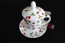 TeaLogic Dekor MIRELLA Teetasse mit Untertasse Deckel und Edelstahlfilter neu