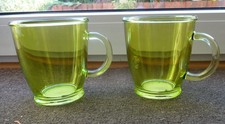 2 x Glastassen Teetassen mit Henkel Tasse-unbenutzt-grün-Pressglas
