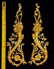 Paar Französische Antik Louis XVI GOLD VERGOLDET Dore Harz Wand Tür Guß Dekoration