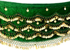 Grüner Samt Bauchtanz Kostüm Gürtel Hüftschal Rock Halstuch Münze ÜBERGRÖSSE