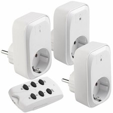 revolt 3er-Set Funk-Steckdosen mit Fernbedienung, 30 m, 3.680 Watt/16 A, weiß