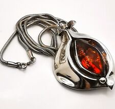 Designer Bernstein Anhänger Silber /mit Kette 925 Fischland Handarbeit Halskette