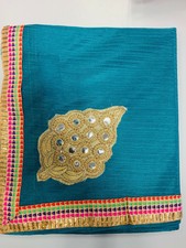 Sari Saree 540x120 cm dunkel meeres grün Chiffon Georgette Indien Bollywood