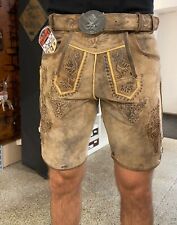 kurze Wildbock Lederhose braun-grau mit Gürtel antik look Eagle belt Leder Neu