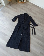 Blogger Midi Maxi Kleid Gürtel Schwarz Blusenkleid Hemdkleid Taschen Gürtel M 38