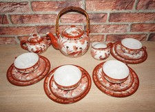 Altes Japanisches Teeservice feines Porzellan handbemalt Rot Geisha für 4 Person
