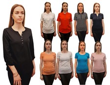 3 Pack Damen T-Shirt Top Polo Stretch oder lockere Passform 100% Baumwolle RRP £ 20