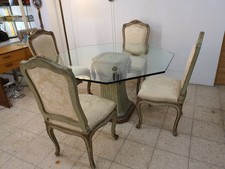 Italienisch Barock Edle Sitzgruppe Essgruppe 4+1 Stühle Tisch Holz/Glas 