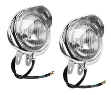 2x Motorrad Chrom Zusatz- Fern- Nebel- Doppel- Scheinwerfer Chopper universal 