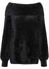 Off-Shoulder-Pullover Gr. 40/42 Schwarz Damen Langarm Carmen-Pulli Neu