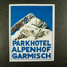 Kofferaufkleber Alpenhof Garmisch alt Vintage 40er 50er Luggage Label