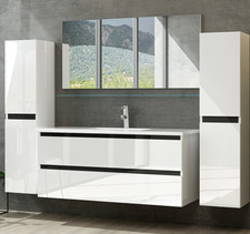 Badmöbel  Set  Weiss  Hochglanz 6 Teilig Badezimmermöbel 60 cm  90 cm 120 Dennis