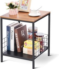 APEXCHASER Beistelltisch 2-stufig mit Metallrahmen, Holztischplatte 38D x 38W x 50H cm