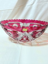 OVALE SCHALE  - KRISTALL GLAS - ÜPPIG HANDGESCHLIFFEN - DUNKELROT ÜBERFANGEN