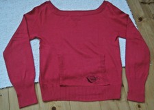 S.Oliver Damen Pullover Shirt Langarm Gr. 38 M rot Baumwolle Viscose Stickerei