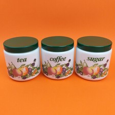 CLP Vorratsgläser Konserven Tee Kaffee Zucker Vintage 80er Jahre Obst dunkelgrün Deckel