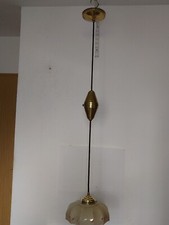 Lampe, Zuglampe, Messing, Teleskopzug mit Milchglas Schirm bemalt