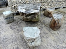 Edele Tischgruppe u. 4 Hocker Naturstein Sitzgruppe Sitzgarnitur Tischset Tisch