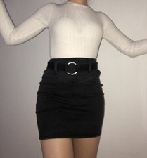 Bershka Rock Gürtel Minirock Jeansrock XXS 32 XS 34 schwarz WIE NEU