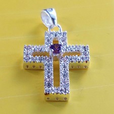 NEU Antik Stil Kreuz Anhänger Echt 925 Sterling Silber Zirkonia Kristall Strasss