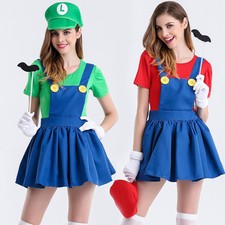 DE Damen Super Mario Luigi Cosplay Kostüm Halloween Erwachsene Party Sets Mode