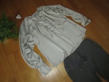 H&M Satin Tunika Bluse Langarm Manschetten silber grau Glanz M L 38 40 42